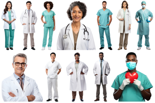 PNG diverse medical staff design element set, transparent background