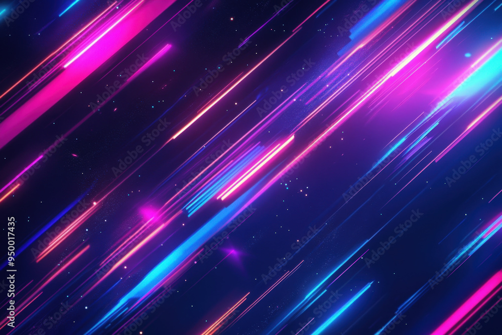 Aufkleber diagonal streaks of neon light race across a dark background with sparkling particles