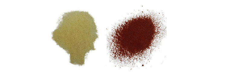 lemon powder spice and sweet chili powder spice , on white background