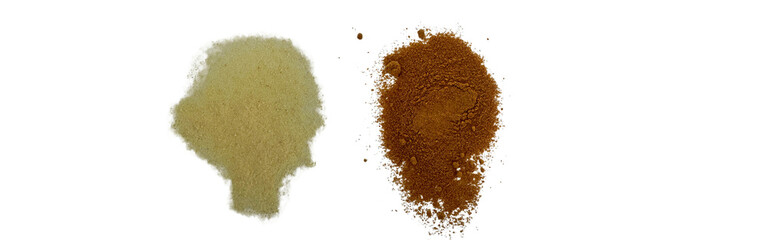 lemon powder spice and hot chili powder spice , on white background