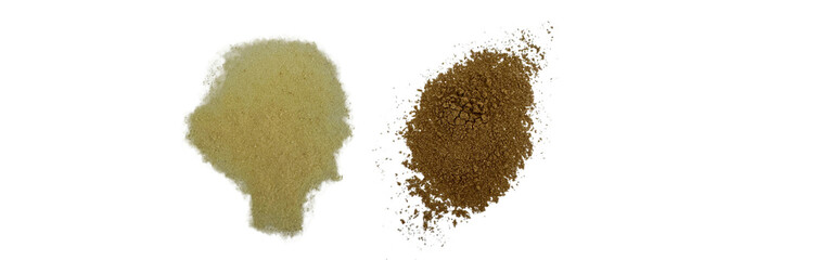 lemon powder spice and cumin spice on white background