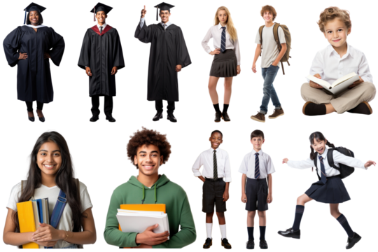 PNG diverse student design element set, transparent background