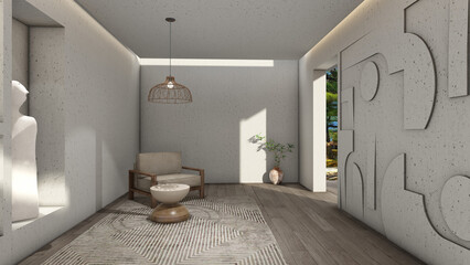 Japanese Meditation room interior design in minimalist style