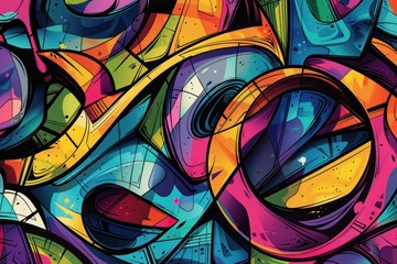 Abstract Colorful Graffiti Art with Geometric Shapes and Bold Lines