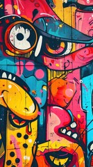 Fototapeta premium Abstract Graffiti Art on a Concrete Wall with Vibrant Colors and Bold Shapes