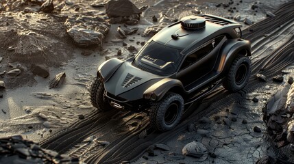 Fototapeta premium Car with a powerful motor, designed for high-speed driving. Black car with gold details, a high-performance sport vehicle.