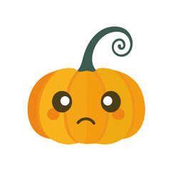 Sad cute pumpkin. Vector cartoon character in flat style isolated on white background.