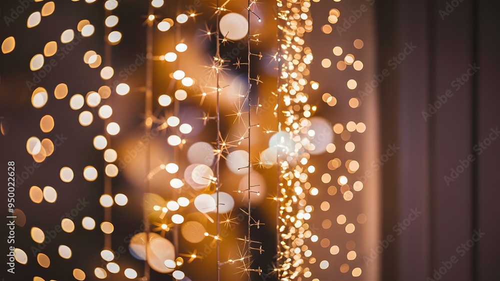 Poster golden glow: warm string lights illuminate the night, creating a magical bokeh effect perfect for fe