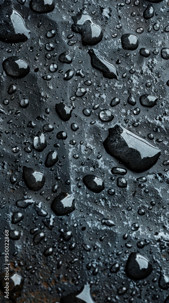Poster the image is a close up of a wet surface with many drops of water