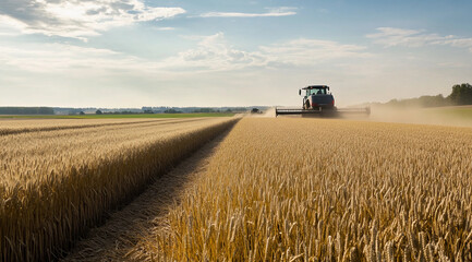 Fototapeta premium harvest Wheat Time : Combine Harvester in Ripe Wheat Field during wheat crop Harvest, moisson, , Agriculture 