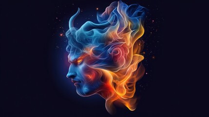 Obraz premium Devil emerging from flames, intense heat.