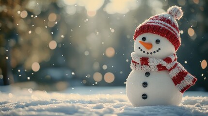 cute and cheerful snowman in winter. christmas decoration