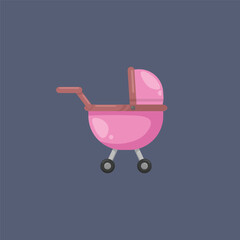pink baby stroller in flat vector design.