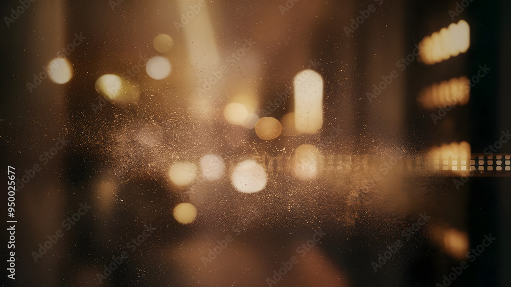 Poster golden hour cityscape: a dreamy, abstract view of a city skyline through a window, bathed in the war