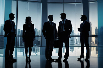 Obraz premium silhouette abstract illustration of business professionals discuss in office background with blue glasses