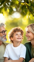 Fototapeta premium A multigenerational family enjoying a relaxed afternoon in a garden, with grandparents, parents, and children engaging in conversation, showing the importance of family ties
