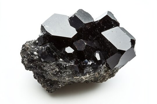Spessartine on albite from Hunza Valley, Pakistan isolated on white