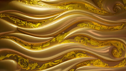 Obraz premium Golden Abstract Texture: A captivating abstract background featuring a rich, textured surface with flowing, undulating lines, reminiscent of liquid gold. The image evokes a sense of luxury, sophistica