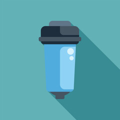 Water filter cartridge for home cleaning system, flat vector illustration with long shadow on blue background