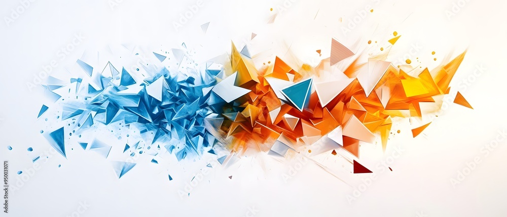 Poster abstract geometric pattern with blue and orange triangles.