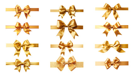 PNG golden ribbon bow design element set, transparent background