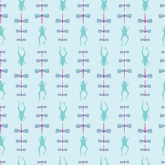 Vector pale blue seamless pattern background: Froggish Followers.