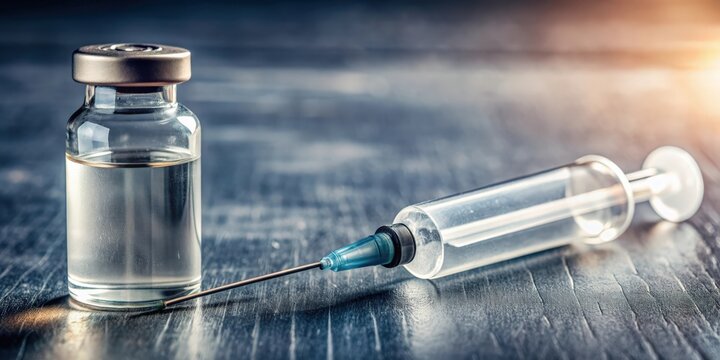 Close-up of a fentanyl drug vial with a syringe , opioid, pain medication, anesthesia, pharmaceutical