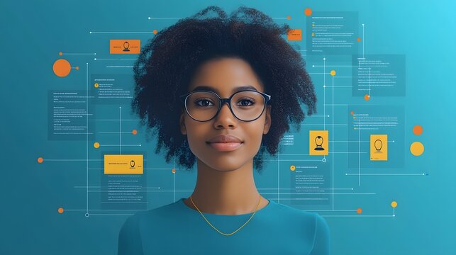 Vector graphic interface displaying interview scheduling and candidate profiles for employment professionals, with a modern and clean design.