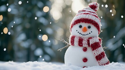 Obraz premium cute and cheerful snowman in winter. christmas decoration