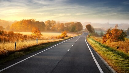 Fototapeta premium Asphalt road on early autumnal morning