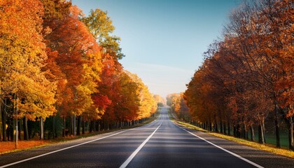 Obraz premium asphalt road with beautiful trees on the sides in autumn