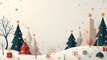 Festive Christmas 2025 Background with Stylized Trees and Snowflakes