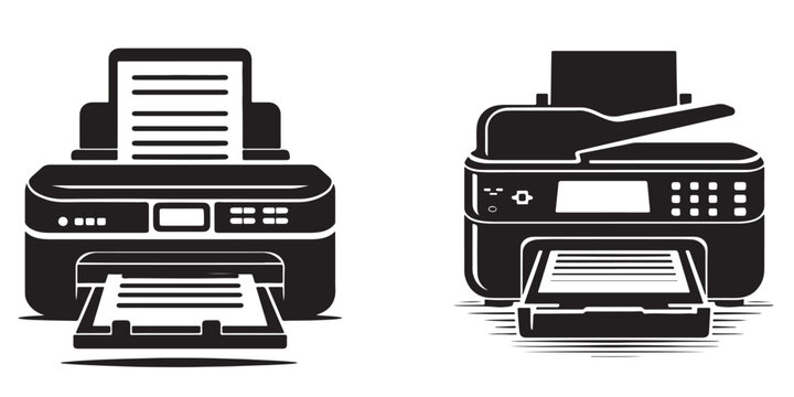 Set of Modern Laser Printer Icon Simple Style Clipart on a white Background