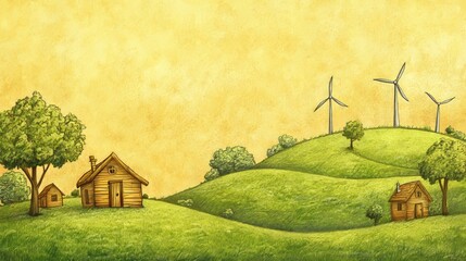 An eco-friendly symbol is hand drawn on a lush green field in support of sustainability and environmental awareness