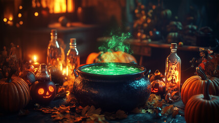 ハロウィンの魔法鍋と装飾