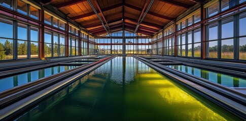 A beautiful algae farm producing biofuel as a sustainable energy source