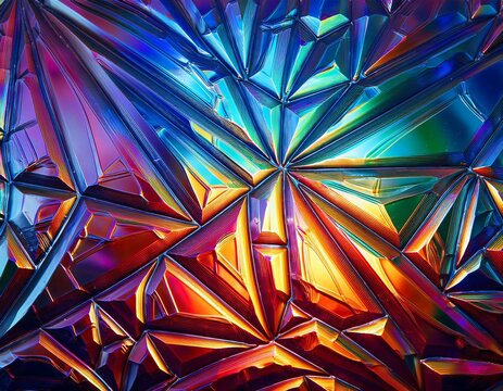 Broken glass. Glass texture. A multicolored gradient of reflected light in a crystal or diamond structure.