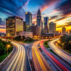 Fototapeta premium Warm light trails on a cityscape night