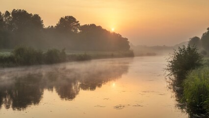 Fototapeta premium Tranquil Misty River at Dawn