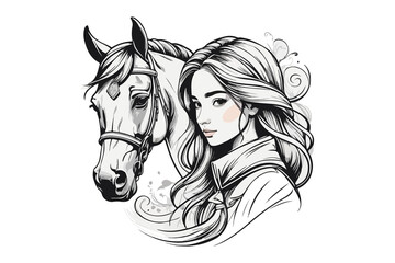 girl with horse vector design 