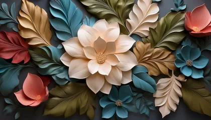 Rideaux Imprimé botanique patrons Featuring classic petals nestled among lush leaves, this stucco relief features classic petals in a variety of colors  © Arber