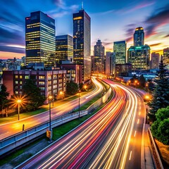 Fototapeta premium Warm light trails on a cityscape night
