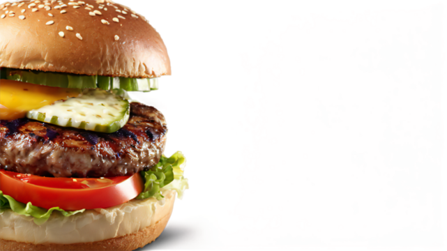 Smash burger with lettuce, cheddar cheese and sauce.