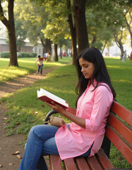 Obraz premium Serene Moment in the Park, Enjoying nature, tranquility and solitude, urban green space, serene outdoor scene, everyday life moments, casual leisure time.