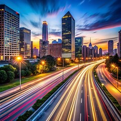 Obraz premium Warm light trails on a cityscape night
