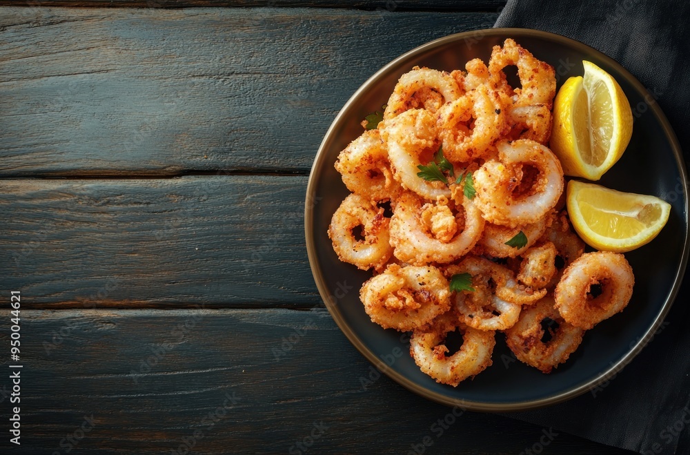 Poster Crispy Fried Calamari Rings on a Plate