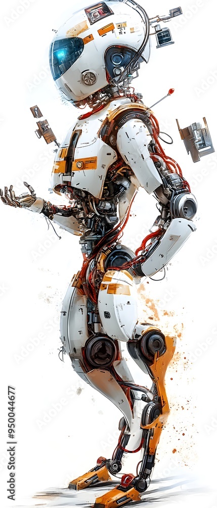 Poster futuristic robot posing with open hand.