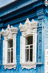 Russia Bryansk region Zlynka wooden lace on a cloudy summer day