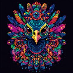 Fototapeta premium Vibrant peacock in intricate geometric style, colorful t-shirt print design
