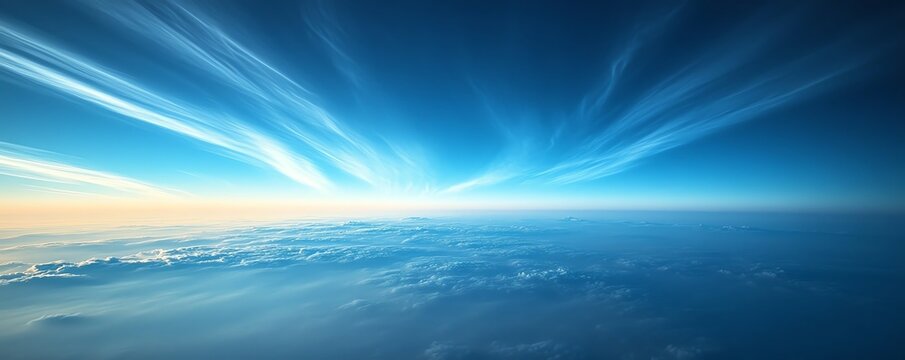 Subtle stratus clouds fading into the distant horizon, with the ozone layer barely perceptible in the upper sky, Stratus Fading Ozone, Distant atmospheric layers
